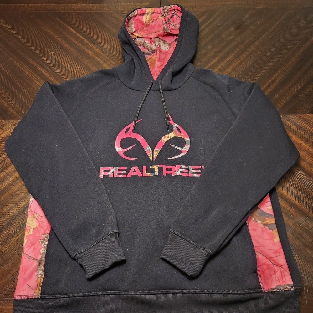Realtree Womens Size XL Black and Pink Camouflage Hoodie Pullover Hunting Camo